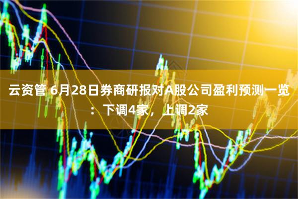 云资管 6月28日券商研报对A股公司盈利预测一览：下调4家，上调2家